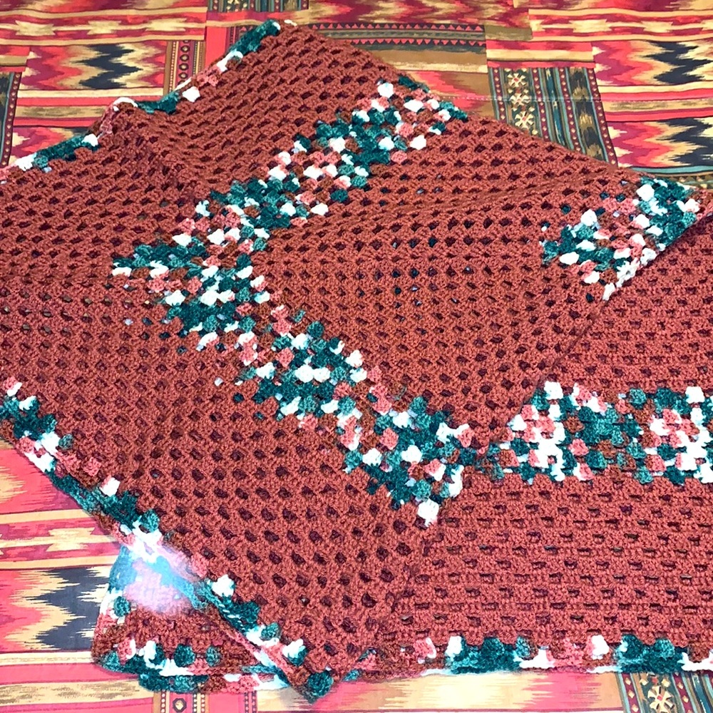 Handmade vintage crochet granny square Afghan blanket
